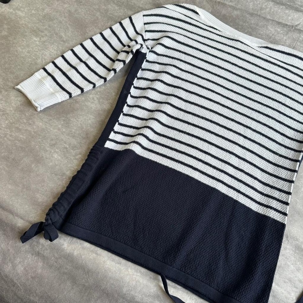 T by Talbots Sweater Womens XS Blue White Striped Colorblock Knit Pullover - Picture 10 of 11